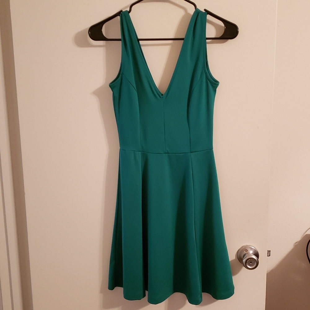 Green fit and flare vneck H&M dress
